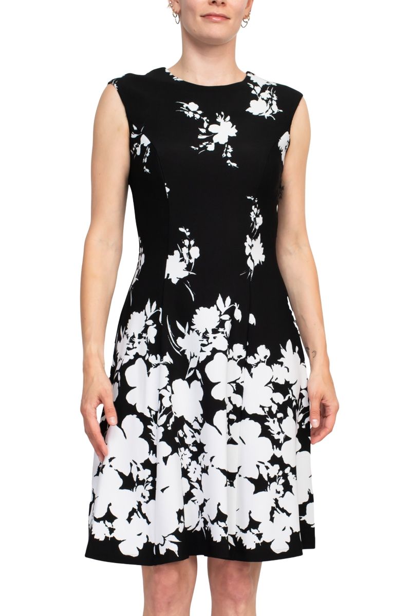 Black and White Blooms Midi Dress