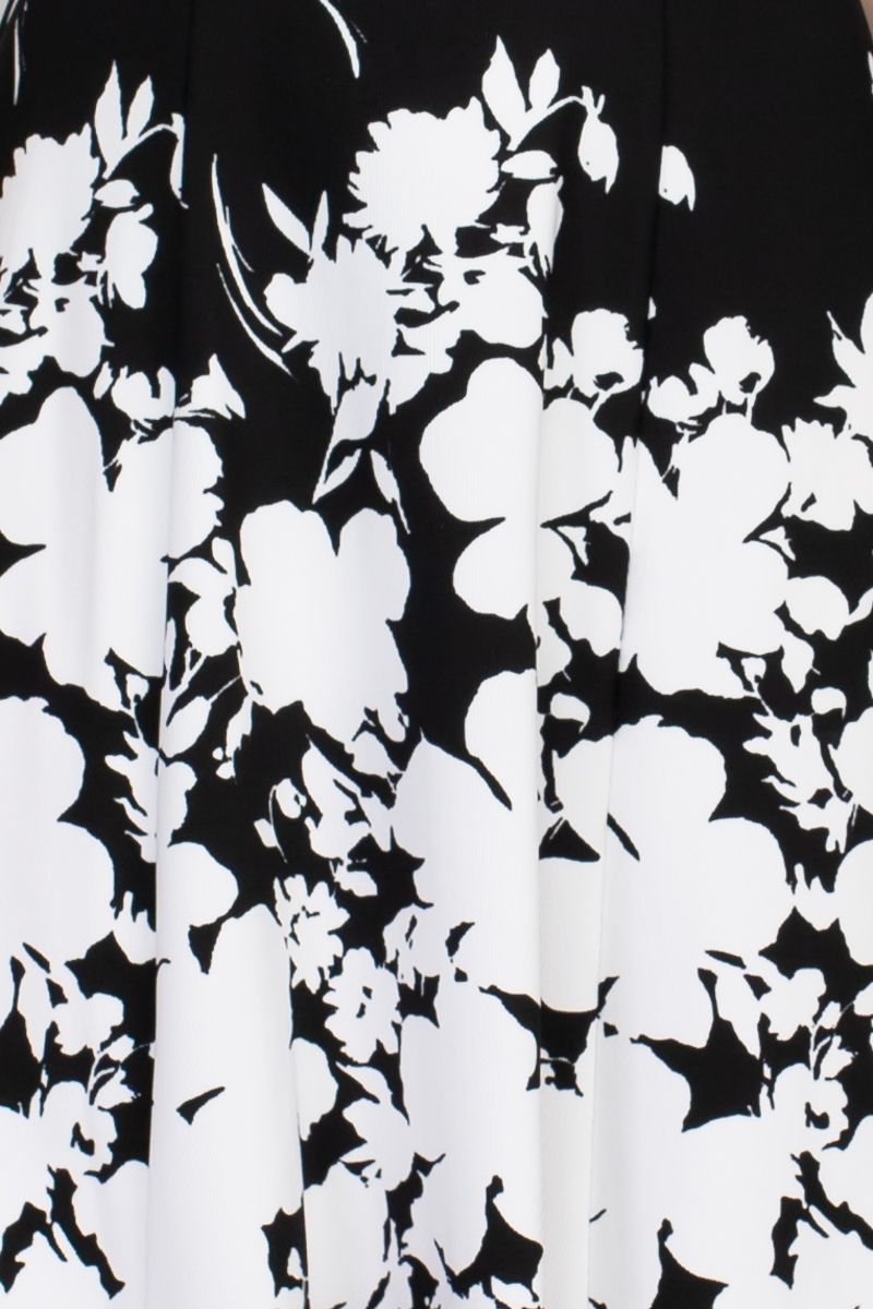 Black and White Blooms Midi Dress